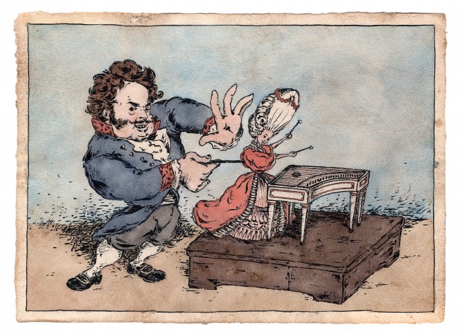 Nina Laisné, Naundorff et la joueuse de tympanon, dessin satirique, 2019