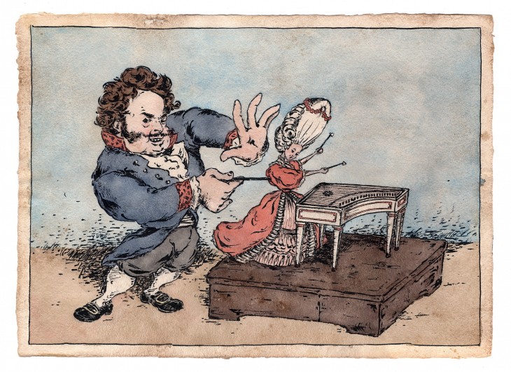 Nina Laisné, Naundorff et la joueuse de tympanon, dessin satirique, 2019