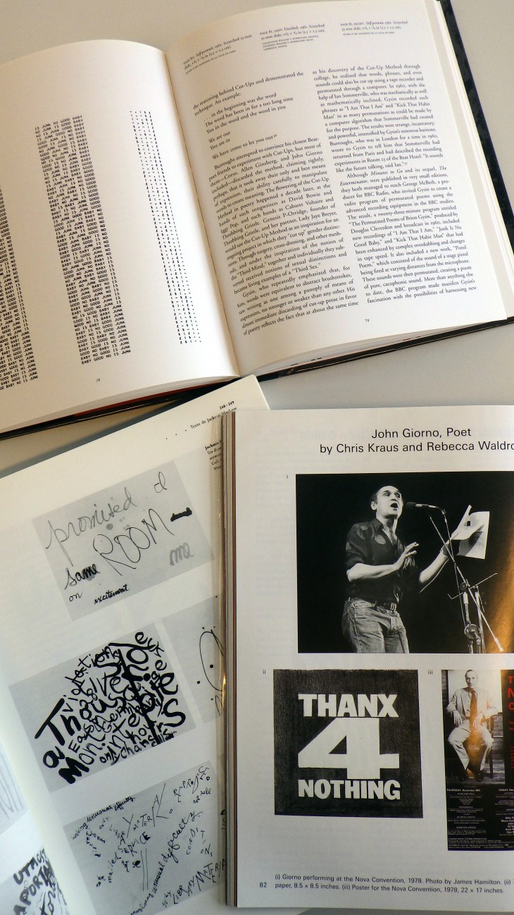 John Giorno lisant ses poèmes / poème combinatoire de Brion Gysin / dessins de la série "Assymetries" de Jackson MacLow