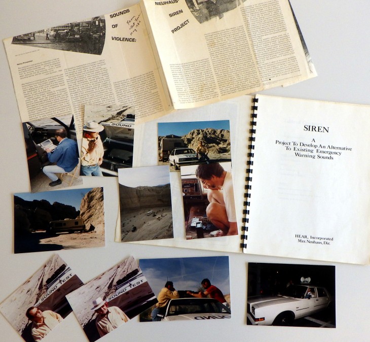 Documents d'archives autour du projet "Sirens" (archives Estate Max Neuhaus)